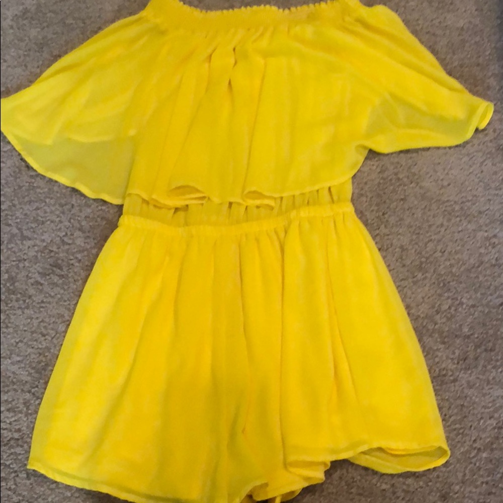 Yellow off the shoulder romper